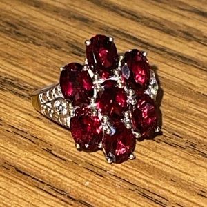 Gorgeous Garnet Cluster Sterling Silver 925 Ring